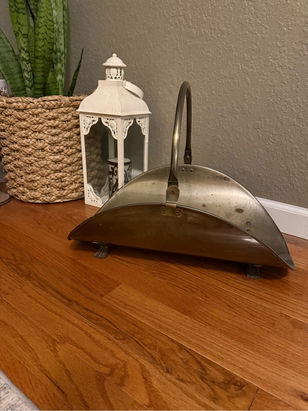 Vintage  Brass Metal Footed Fireplace Log Holder - 21" x 13 " x 14"
